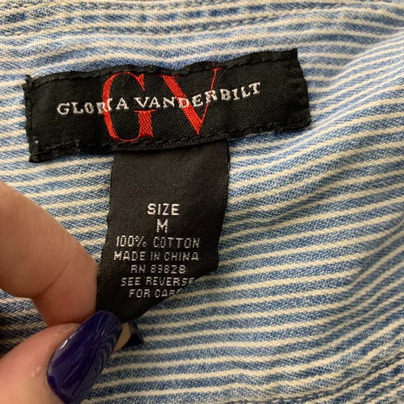 Vintage Gloria Vanderbilt Denim Romper M Blue Striped Buttons Pockets Elastic - Picture 7 of 7